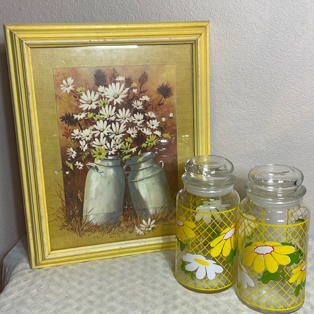 Vintage Daisy Cream Can Framed Print Size 13x16” Yellow & Gold